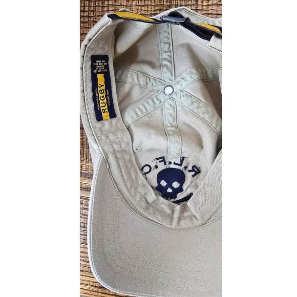 Early 2000's Ralph Lauren Polo Rugby Tan Baseball Cap with Navy Crossbones - Picture 2 of 3